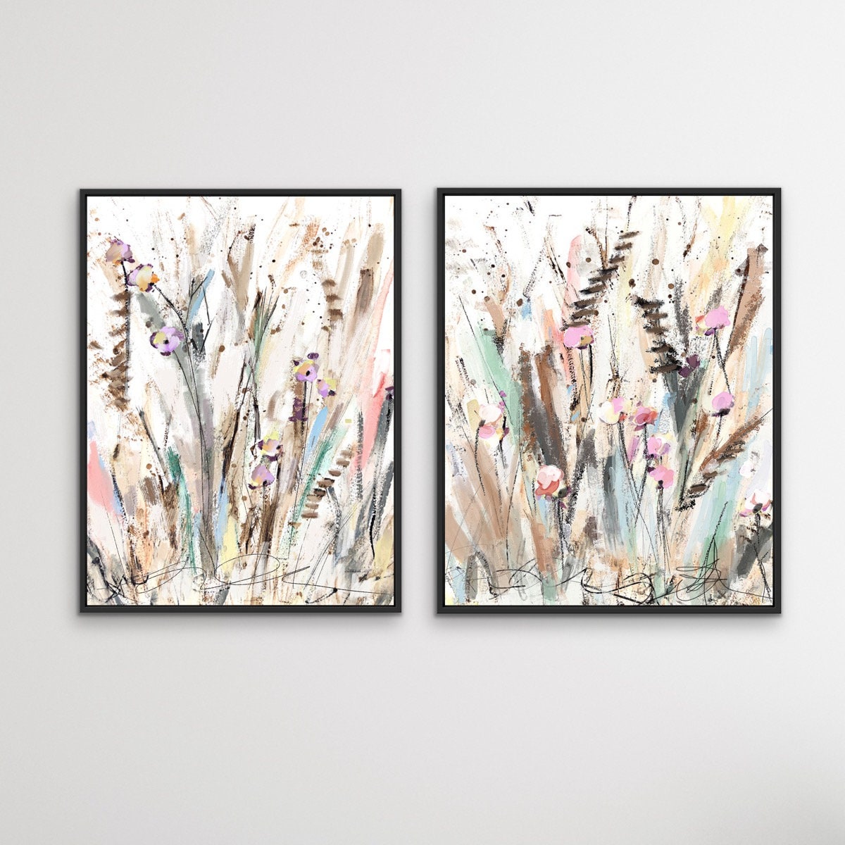 Cattails, Fine Art Print set of 2, Landscape Painting, Grass, watercolor landscape painting, Sallie Otenasek,