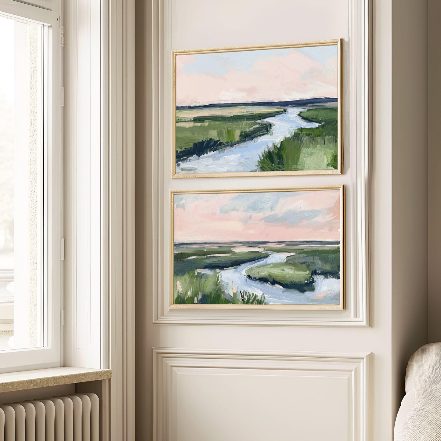 Pink and Green Marsh Landscape Wall Art, Coastal Marshland Painting, Impressionist River Print, Nature Inspired Art, Oyster Cove No 3