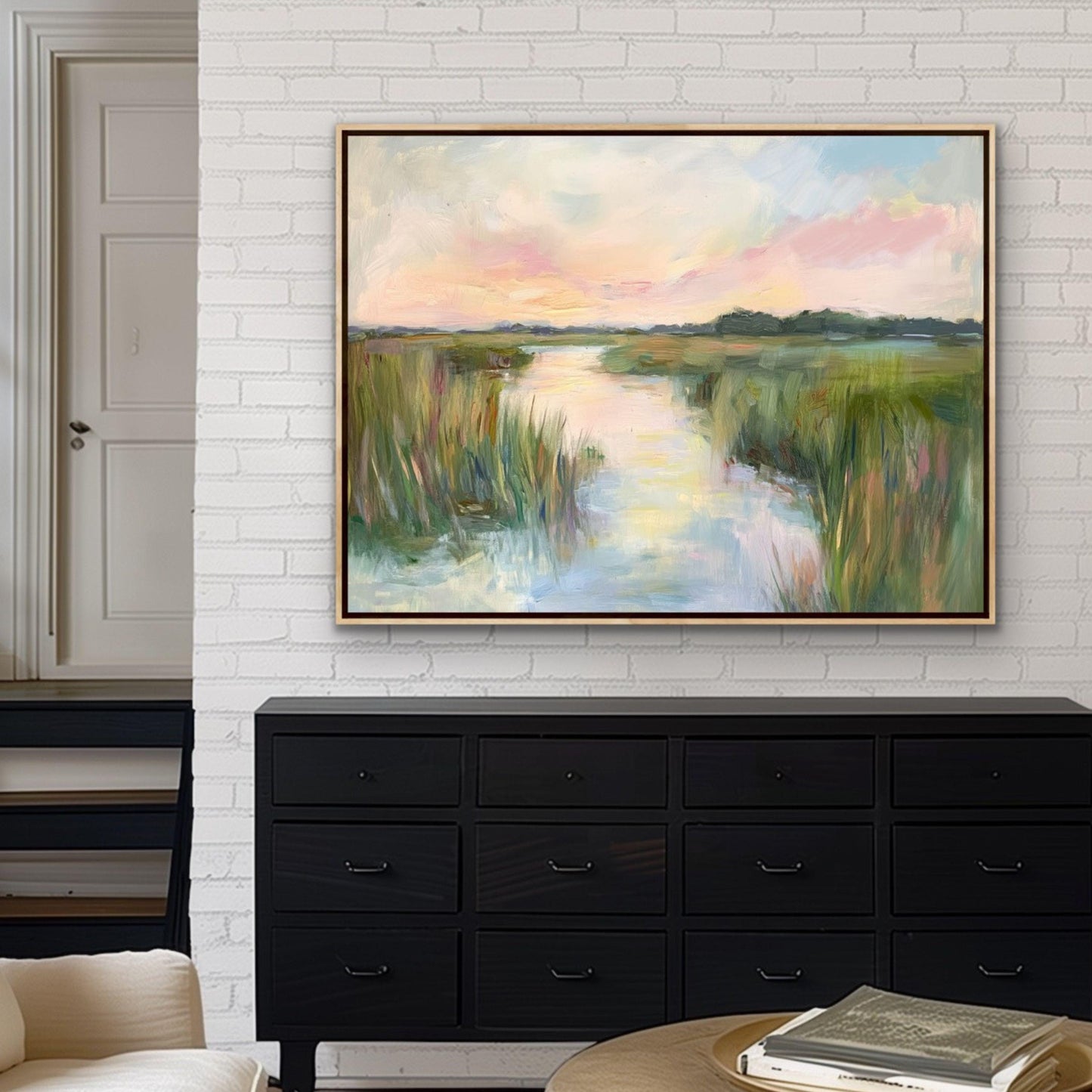 Coastal Marsh Art Print: Pastel Sunset Landscape, Southern Decor