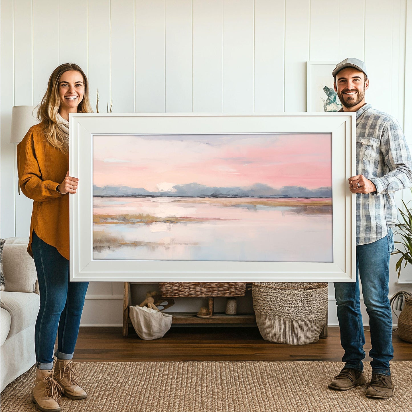 Pink Marsh Landscape Wall Art Print Sunrise Artwork Waterscape Large Wall Art Impressionist Art Cottagecore Decor Fine Art Print,