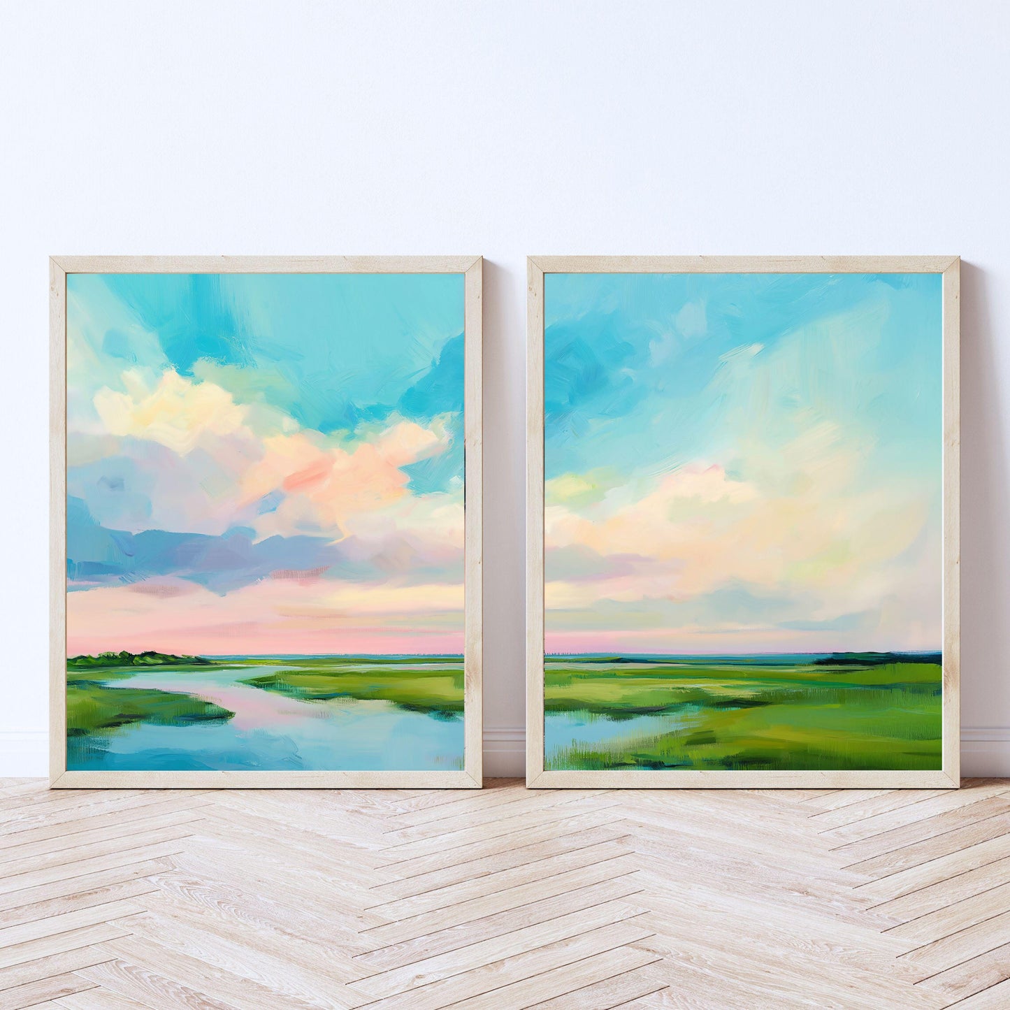 Coastal Marsh Landscape Art Prints: Modern Beach House Decor, Pink Sky Artworks