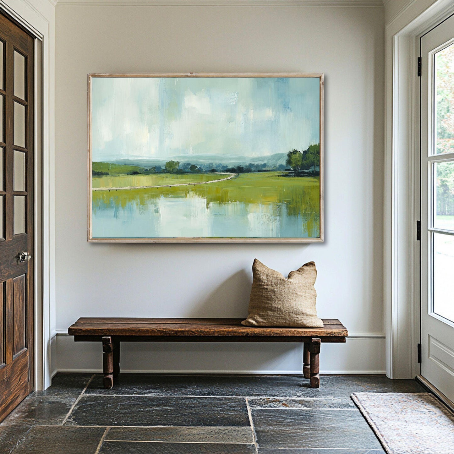 Coastal Marsh Art Print: Aqua Blue Green Landscape Painting