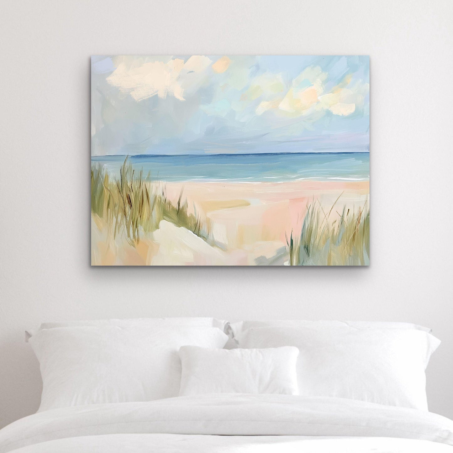 Coastal Beach Landscape Art Print, Pastel Ocean Seascape, Calm Shore Wall Art, Minimalist Coastal Decor, Of Salt and Sand