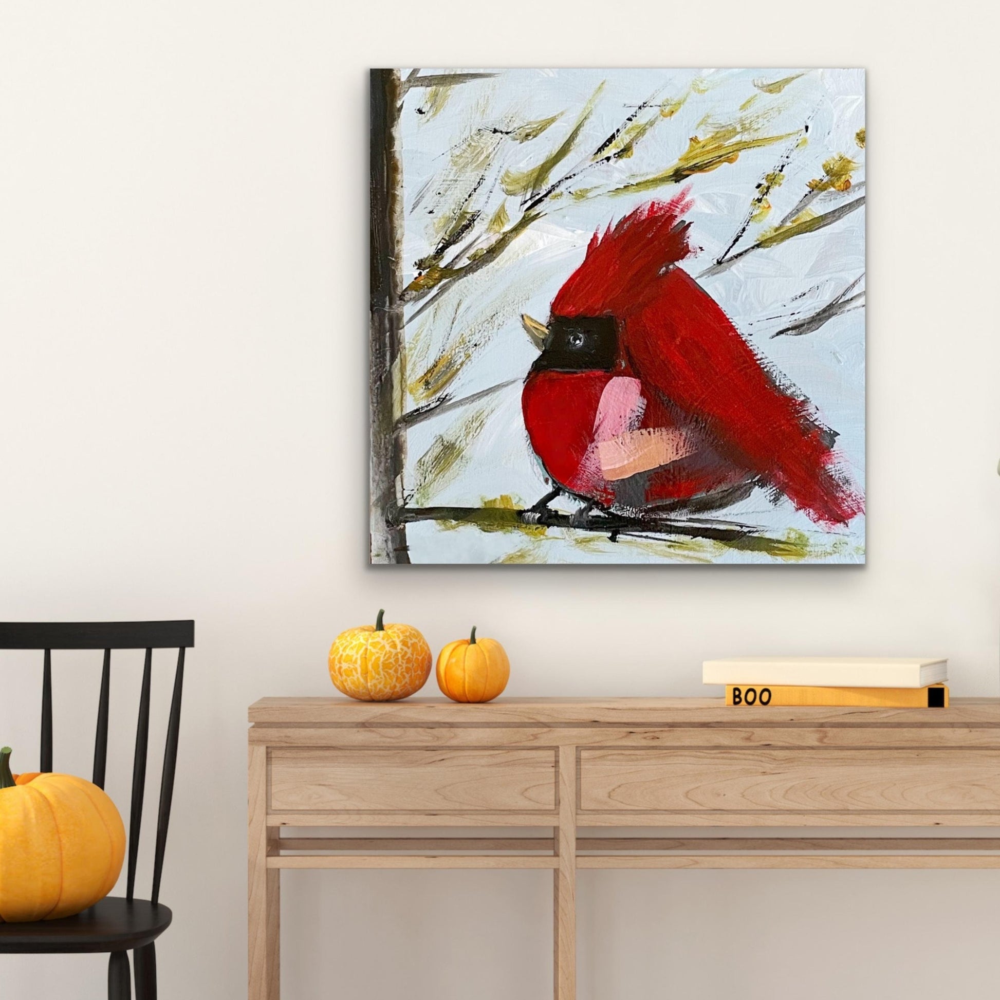 Cardinal Bird Art, Red Cardinal Print, Modern Farmhouse Art, Bird Lover Art, Gift for Bird Lover, Bird Collectors, Original Art by SallieO
