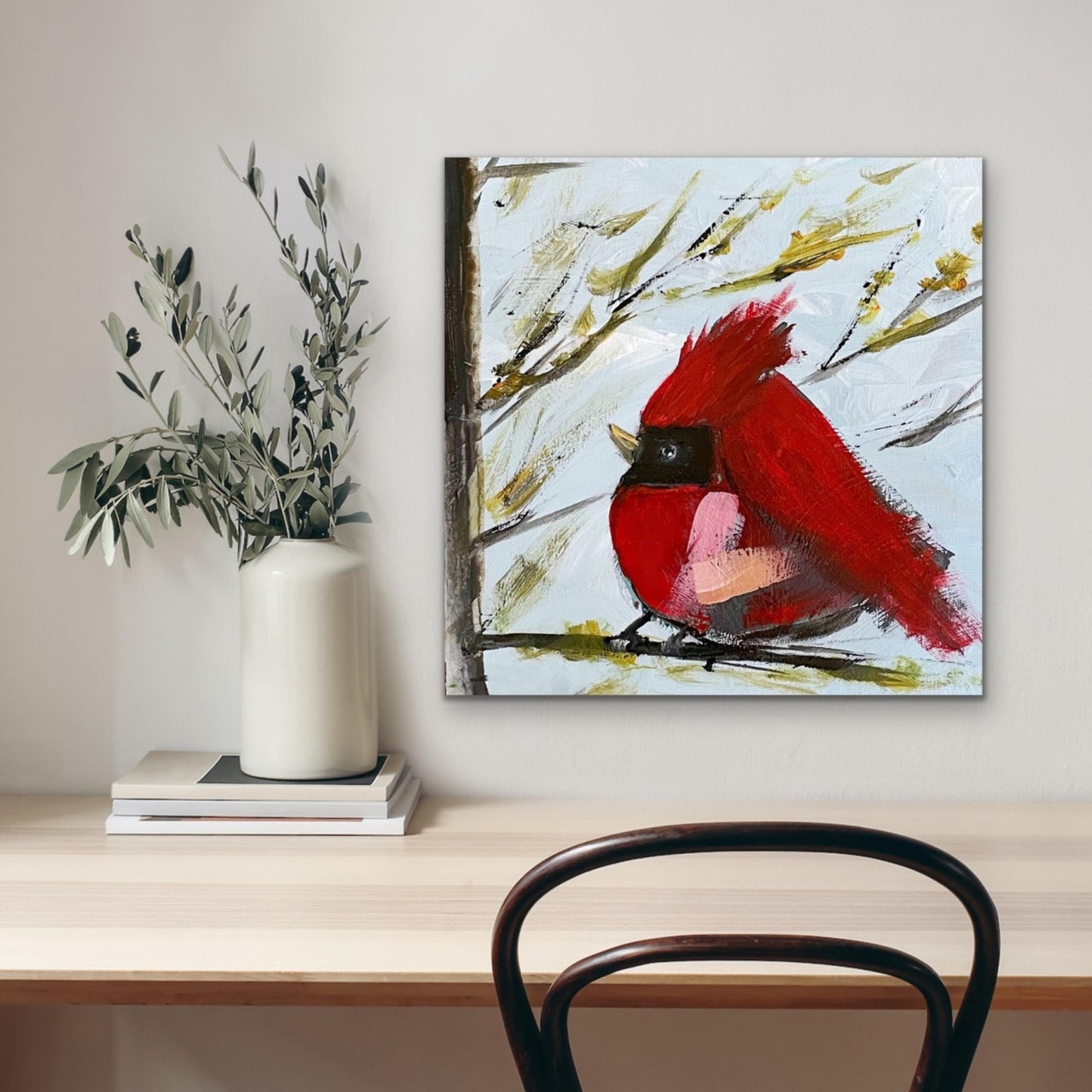 Cardinal Bird Art, Red Cardinal Print, Modern Farmhouse Art, Bird Lover Art, Gift for Bird Lover, Bird Collectors, Original Art by SallieO