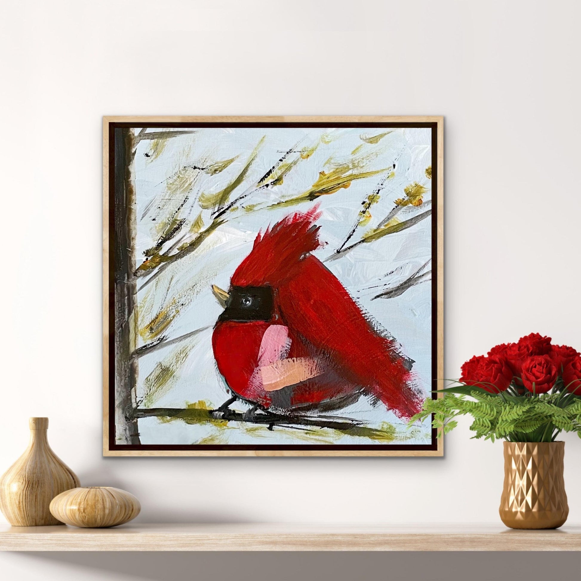Cardinal Bird Art, Red Cardinal Print, Modern Farmhouse Art, Bird Lover Art, Gift for Bird Lover, Bird Collectors, Original Art by SallieO