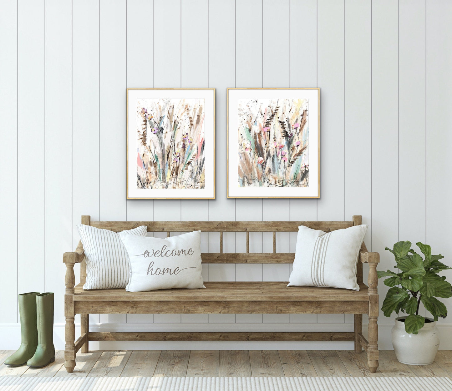 Cattails, Fine Art Print set of 2, Landscape Painting, Grass, watercolor landscape painting, Sallie Otenasek,