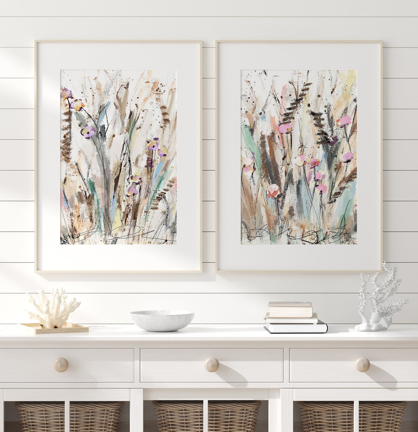 Cattails, Fine Art Print set of 2, Landscape Painting, Grass, watercolor landscape painting, Sallie Otenasek,