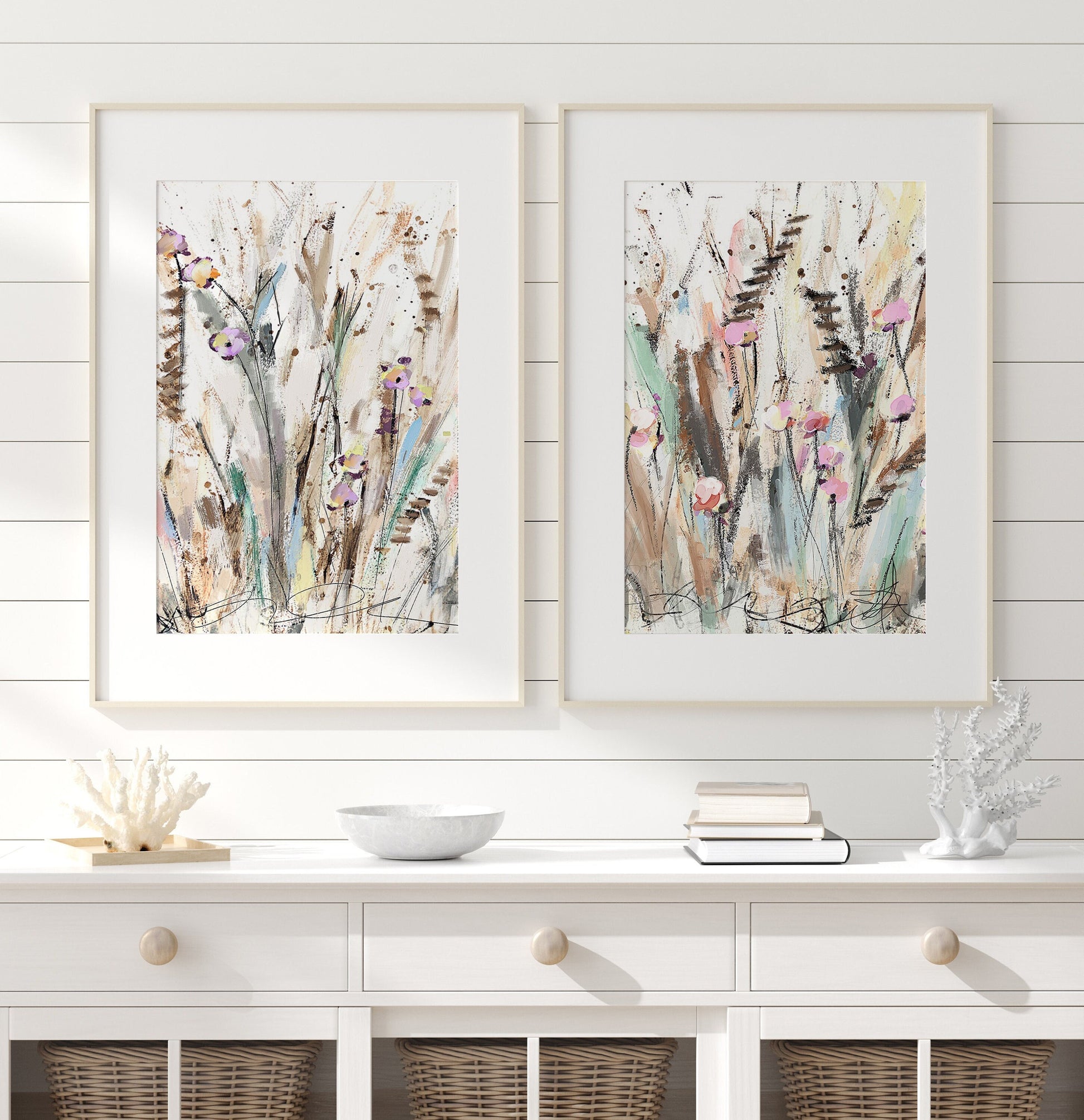 Cattails, Fine Art Print set of 2, Landscape Painting, Grass, watercolor landscape painting, Sallie Otenasek,