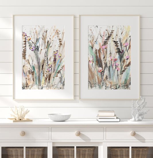 Cattails, Fine Art Print set of 2, Landscape Painting, Grass, watercolor landscape painting, Sallie Otenasek,