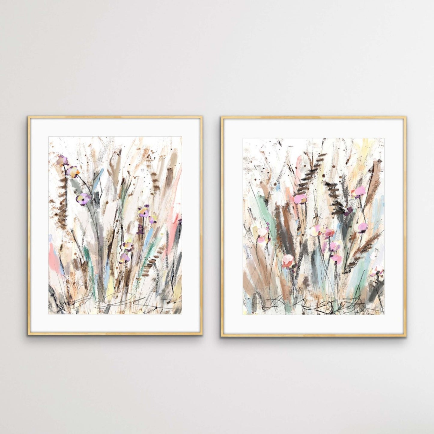 Cattails, Fine Art Print set of 2, Landscape Painting, Grass, watercolor landscape painting, Sallie Otenasek,