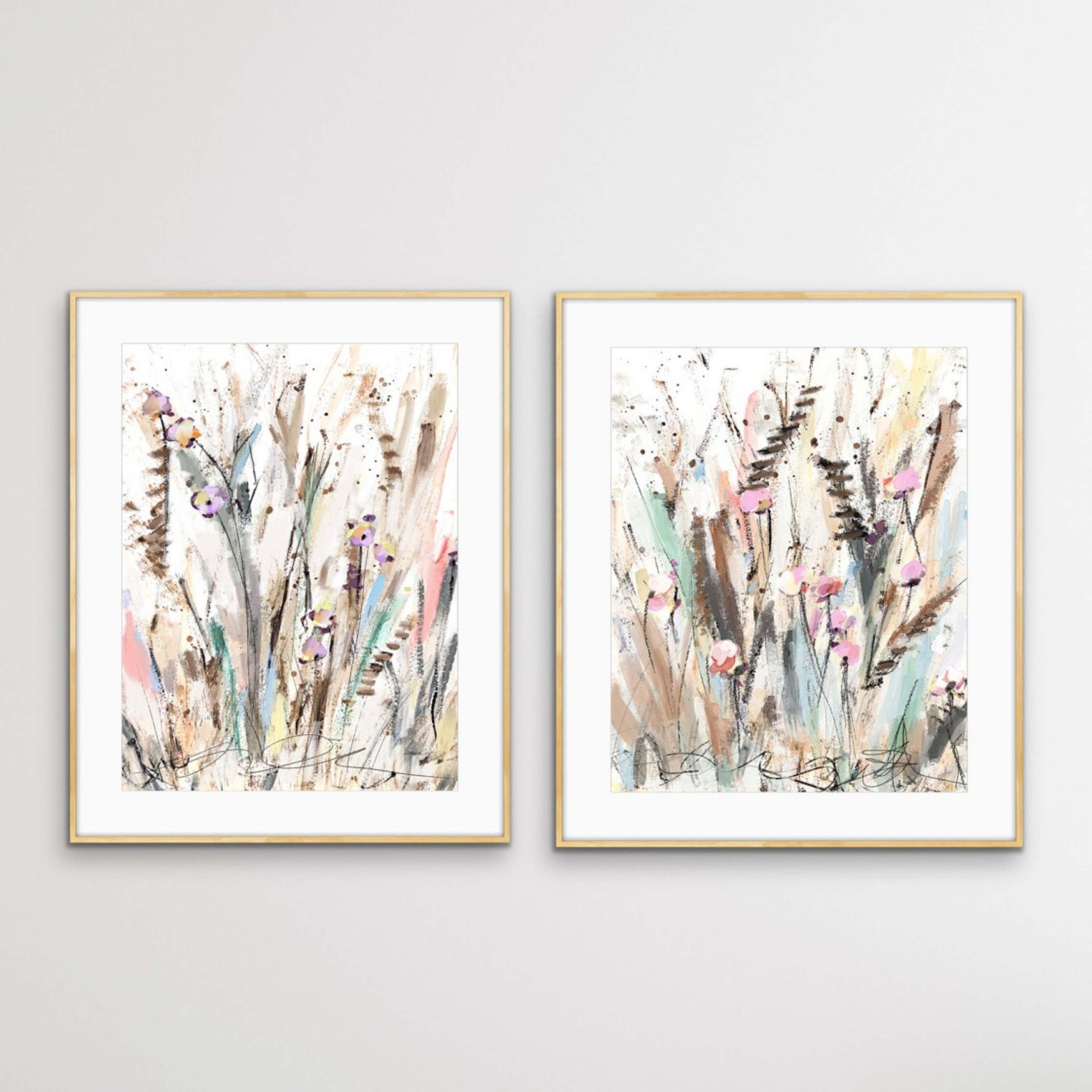Cattails, Fine Art Print set of 2, Landscape Painting, Grass, watercolor landscape painting, Sallie Otenasek,