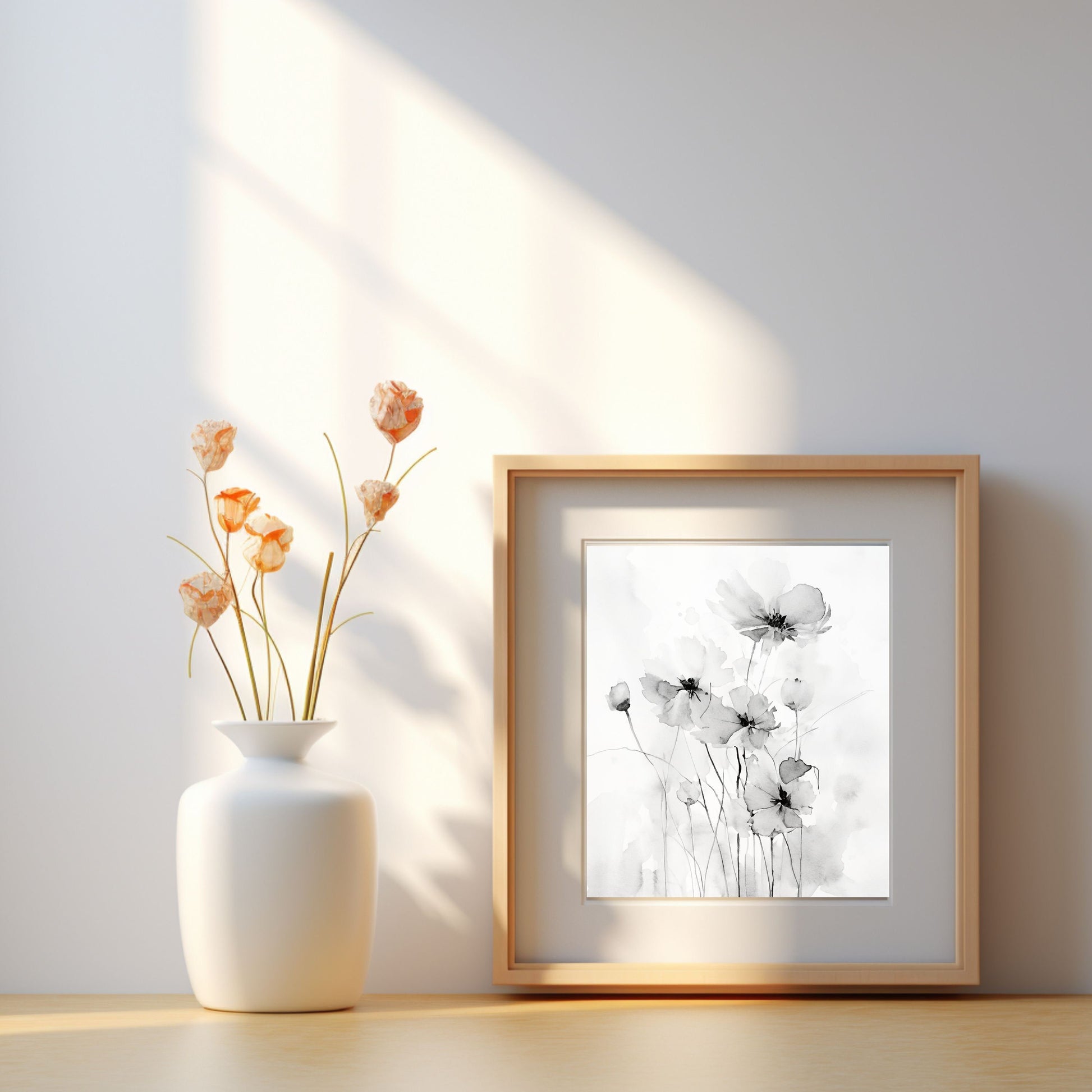 Black and White Watercolor Painting, Field of Flowers Art, Wildflower Painting, Museum Quality Giclee Print on Cotton Rag Texture Paper