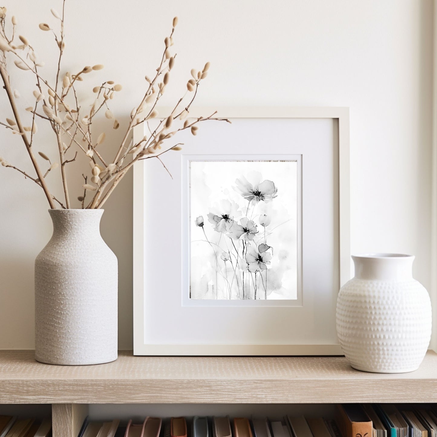Black and White Watercolor Painting, Field of Flowers Art, Wildflower Painting, Museum Quality Giclee Print on Cotton Rag Texture Paper