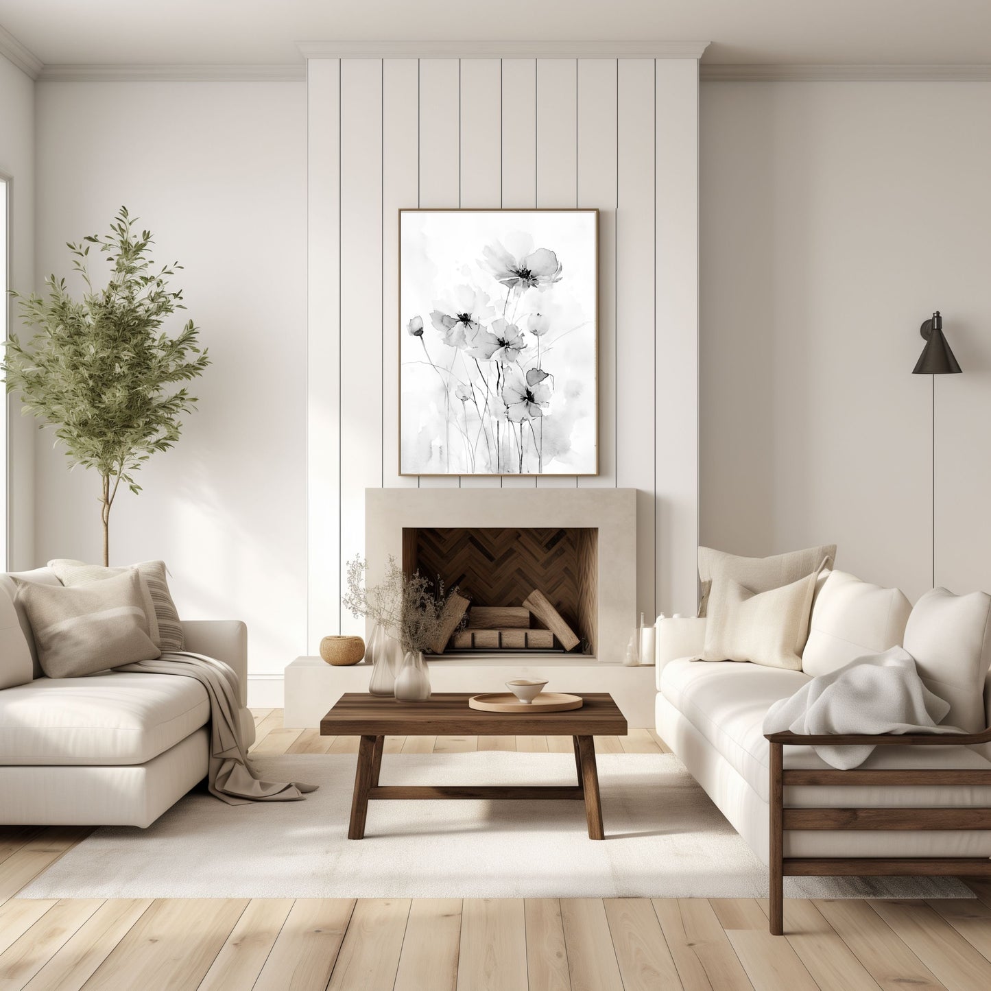 Black and White Watercolor Painting, Field of Flowers Art, Wildflower Painting, Museum Quality Giclee Print on Cotton Rag Texture Paper