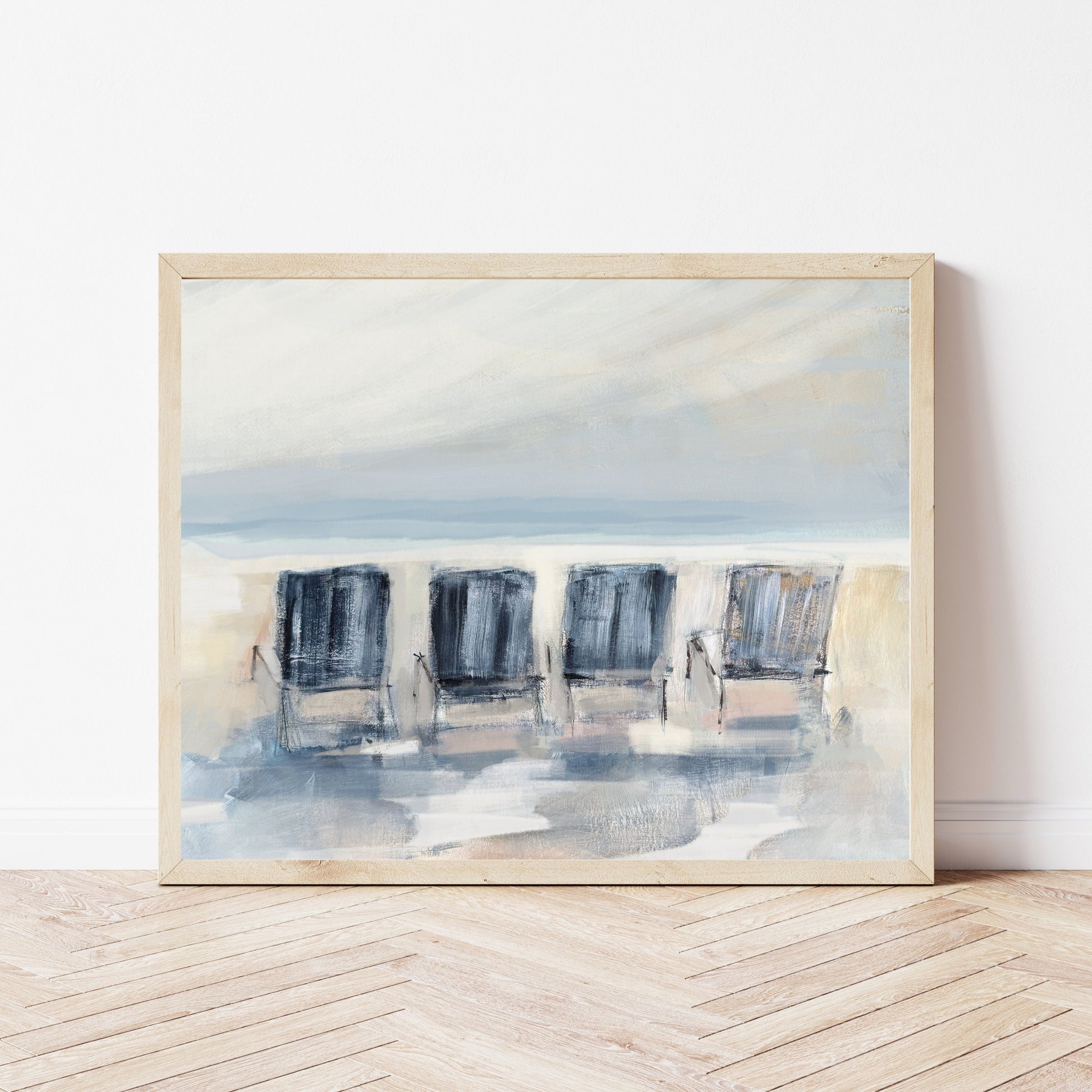 Coastal Art Seascape, Beach Chairs In The Sand Wall Art, Beachy Vibe Art Prints on Paper, Modern Coastal Decor, Shore Painting