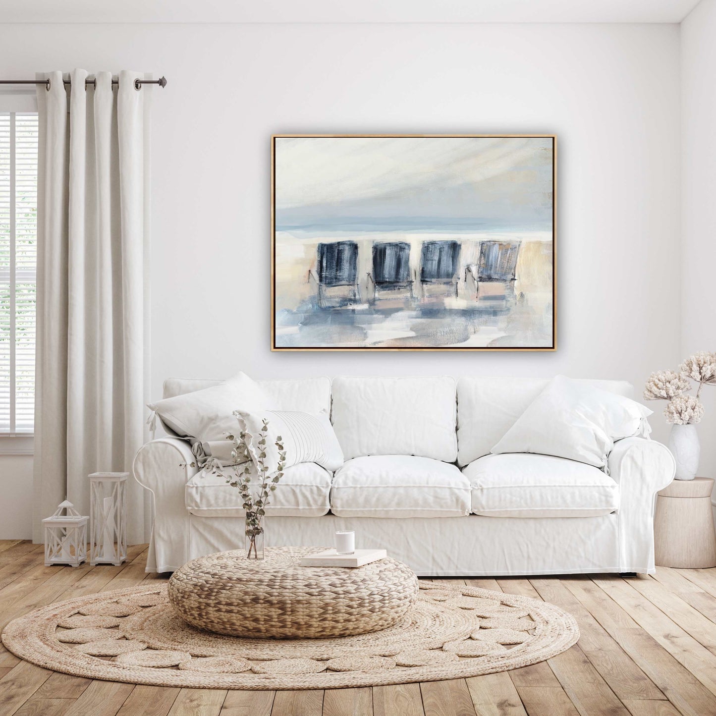 Coastal Art Seascape, Beach Chairs In The Sand Wall Art, Beachy Vibe Art Prints on Paper, Modern Coastal Decor, Shore Painting