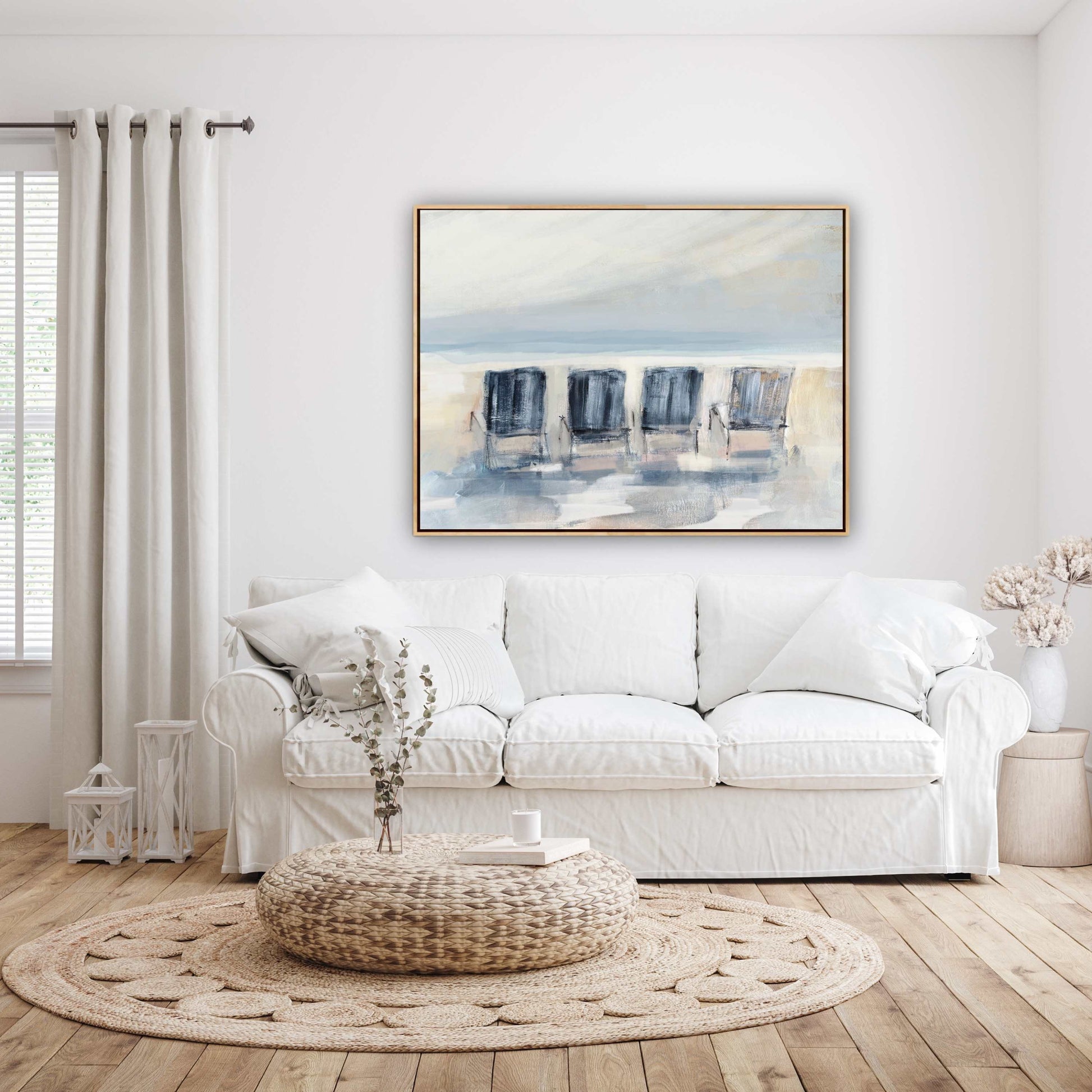Coastal Art Seascape, Beach Chairs In The Sand Wall Art, Beachy Vibe Art Prints on Paper, Modern Coastal Decor, Shore Painting