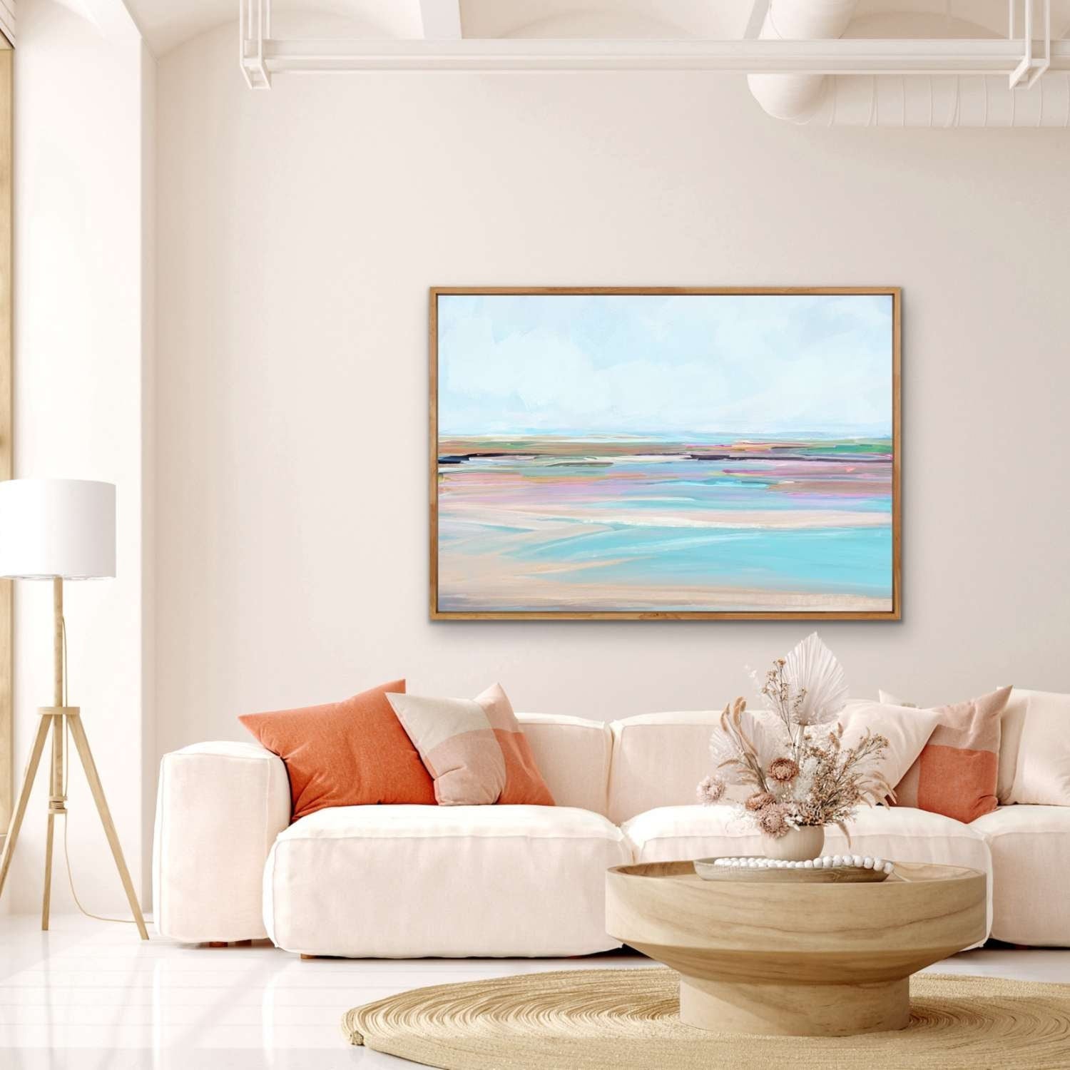Beach Decor Wall Art, Coastal Sand Sea and Sky Painting, Museum Quality Print on Cotton Rag Paper, Turquois Blue Water, Ocean Art