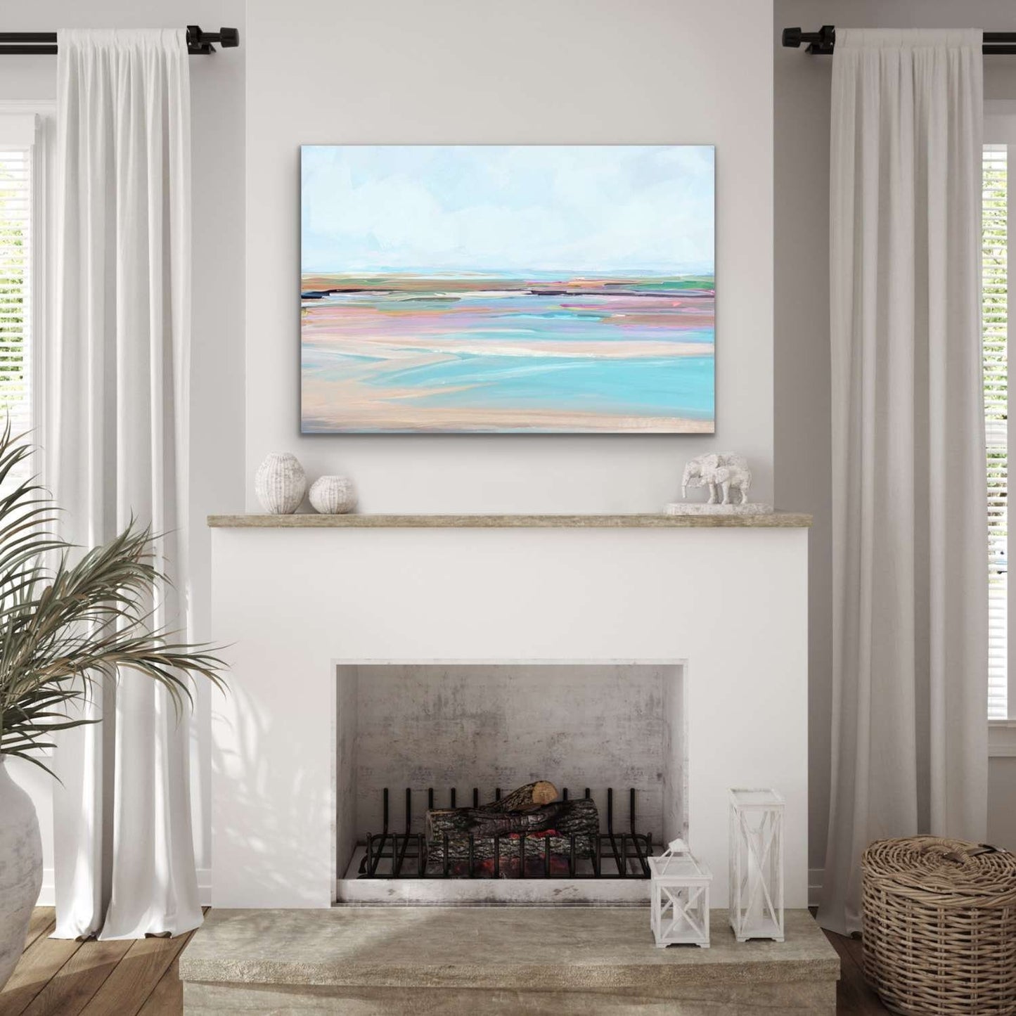 Beach Decor Wall Art, Coastal Sand Sea and Sky Painting, Museum Quality Print on Cotton Rag Paper, Turquois Blue Water, Ocean Art