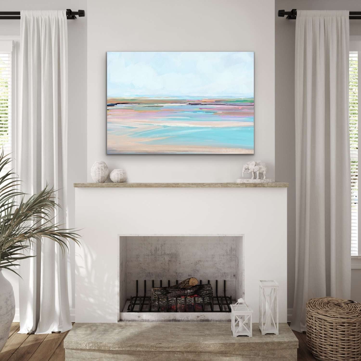 Beach Decor Wall Art, Coastal Sand Sea and Sky Painting, Museum Quality Print on Cotton Rag Paper, Turquois Blue Water, Ocean Art