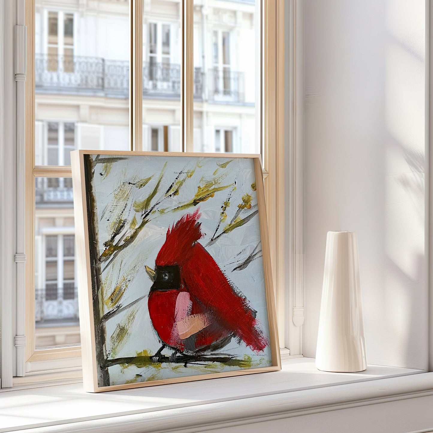 Cardinal Bird Art, Red Cardinal Print, Modern Farmhouse Art, Bird Lover Art, Gift for Bird Lover, Bird Collectors, Original Art by SallieO