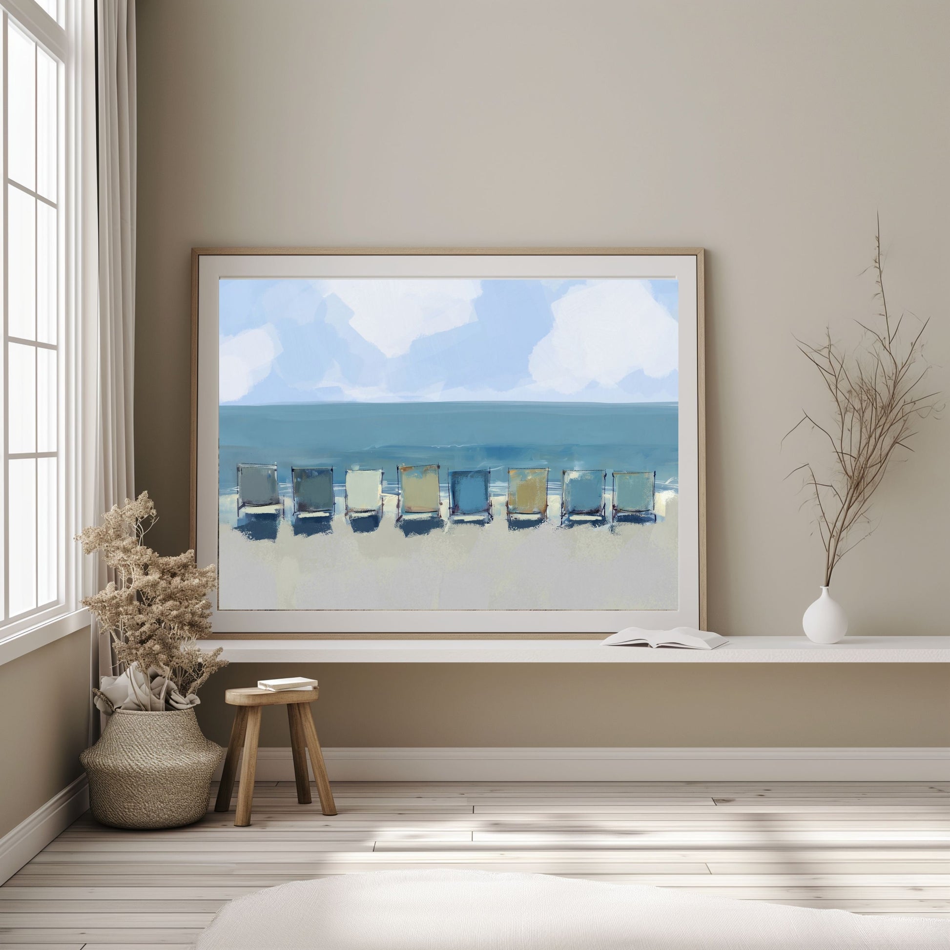 Beach Art, Chairs in the Sand Wall Art, Coastal Decor Print, Museum Quality Canvas Print, Cottage Core Beach Vibe Artwork