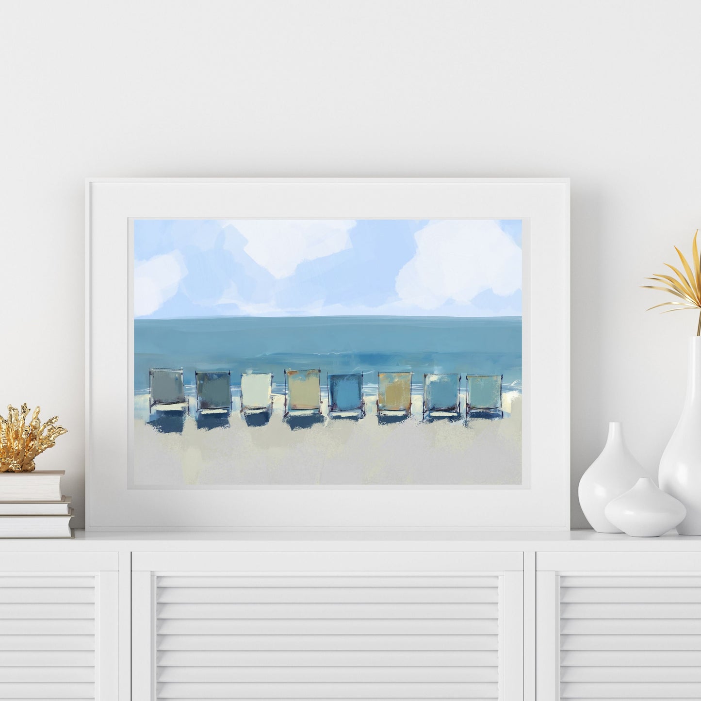 Beach Art, Chairs in the Sand Wall Art, Coastal Decor Print, Museum Quality Canvas Print, Cottage Core Beach Vibe Artwork