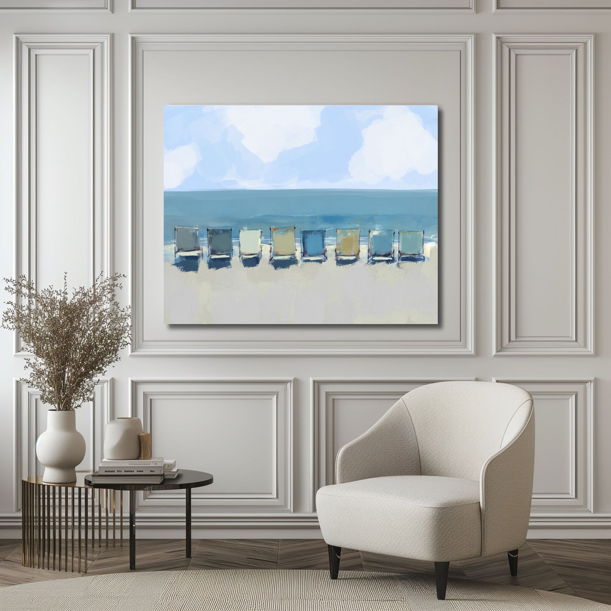 Beach Art, Chairs in the Sand Wall Art, Coastal Decor Print, Museum Quality Canvas Print, Cottage Core Beach Vibe Artwork