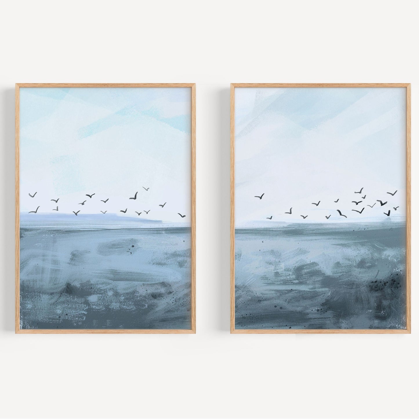 Seagull Wall Art, Coastal Decor, Set of 2, Shades of Blue Beach Art, Florida Home Decor, Museum Quality Giclee Diptych Canvas Print