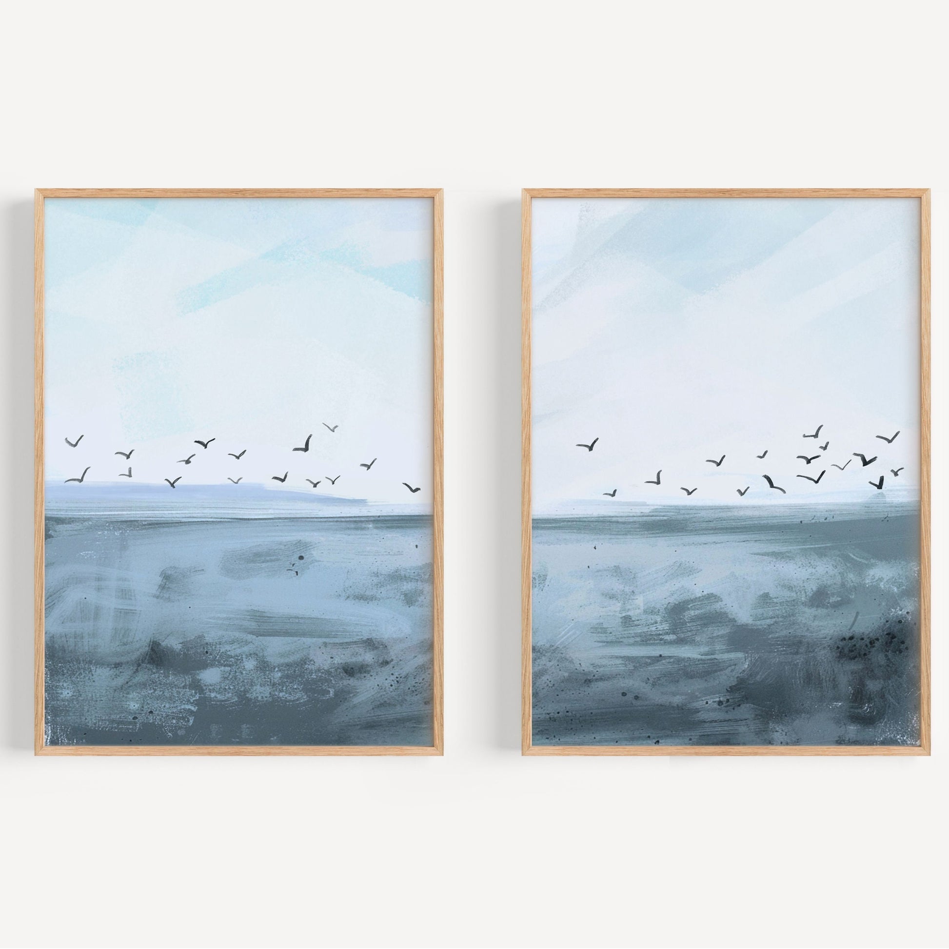Seagull Wall Art, Coastal Decor, Set of 2, Shades of Blue Beach Art, Florida Home Decor, Museum Quality Giclee Diptych Canvas Print