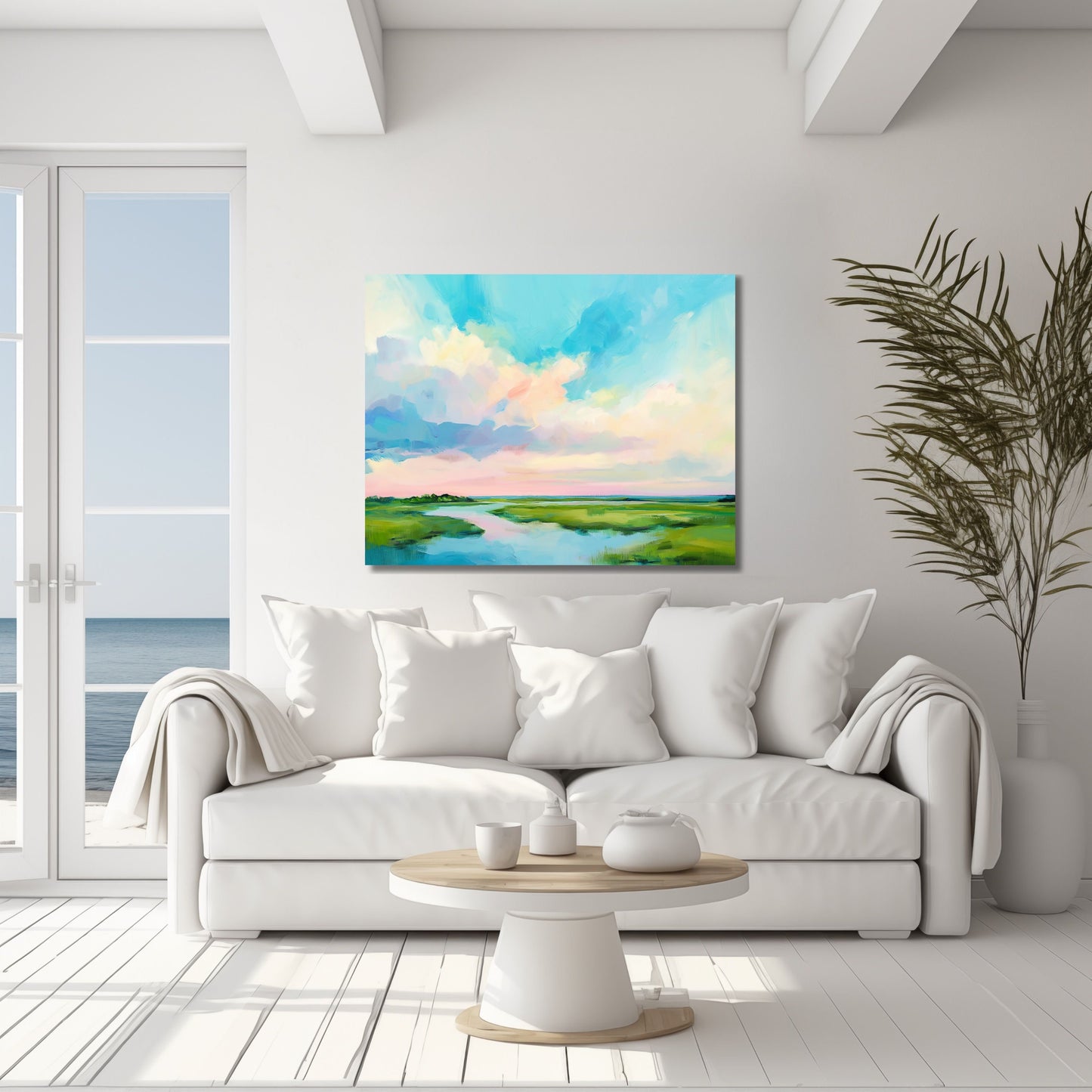 Marsh Wall Art, Colorful Shoreline Landscape Painting, Modern Coastal Decor, Large Wall Art, Museum Quality Canvas Print