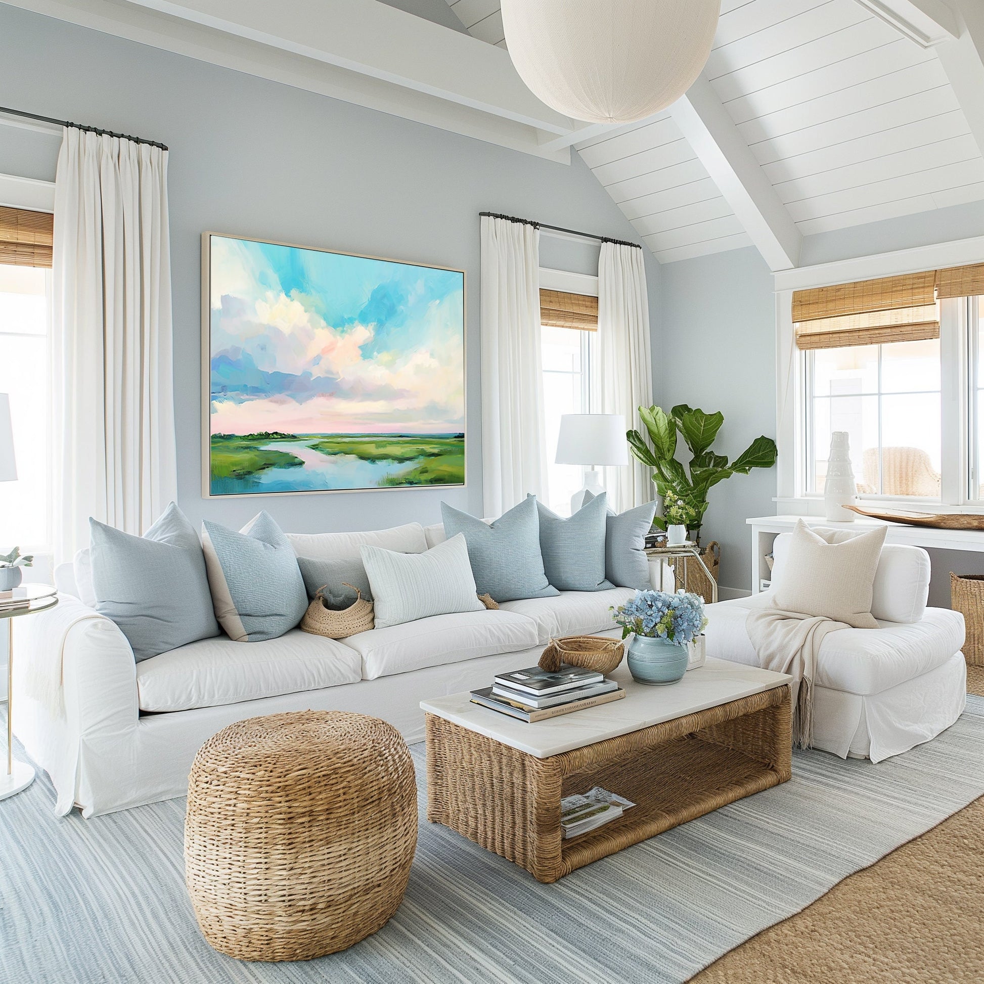 Marsh Wall Art, Colorful Shoreline Landscape Painting, Modern Coastal Decor, Large Wall Art, Museum Quality Canvas Print