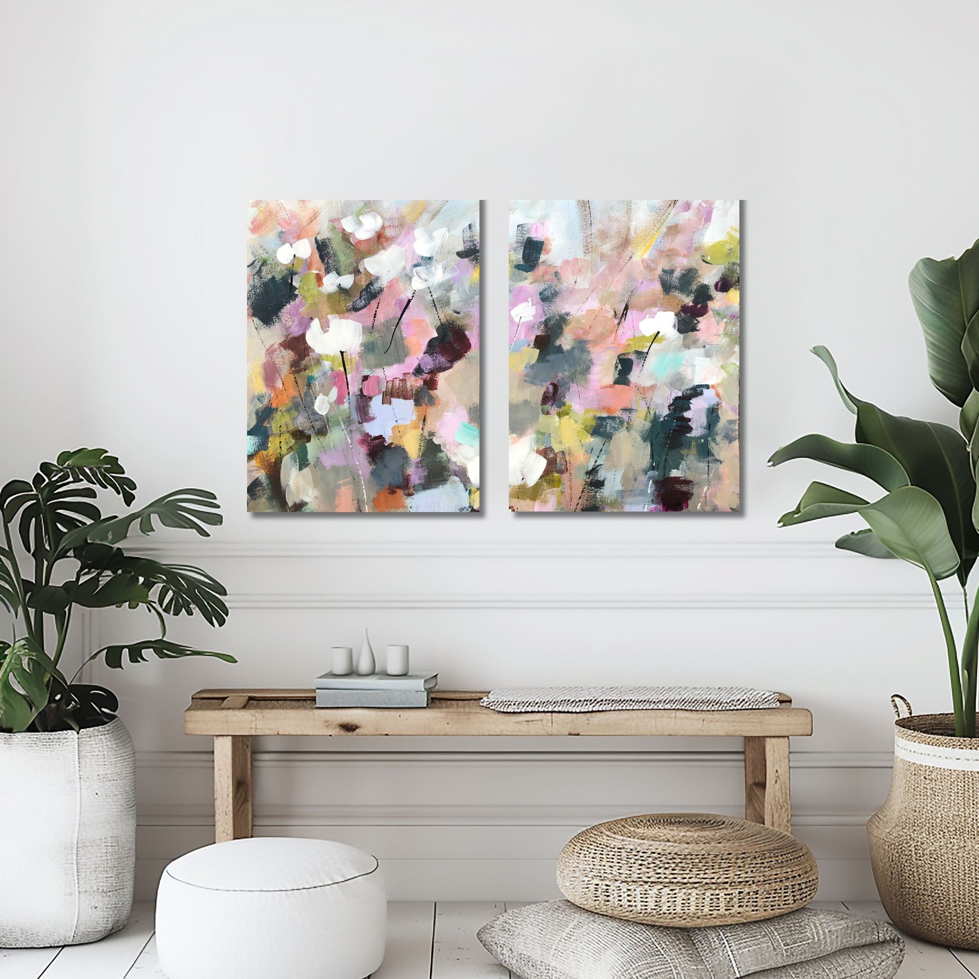 Flower Wall Art Print Set of 2 Colorful Abstract Floral Painting, Floral Wall Prints FREE Shipped to Home, Painted by Artist, The Dowry