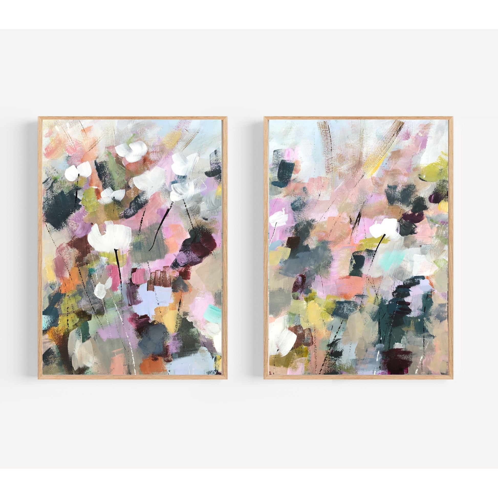 Flower Wall Art Print Set of 2 Colorful Abstract Floral Painting, Floral Wall Prints FREE Shipped to Home, Painted by Artist, The Dowry