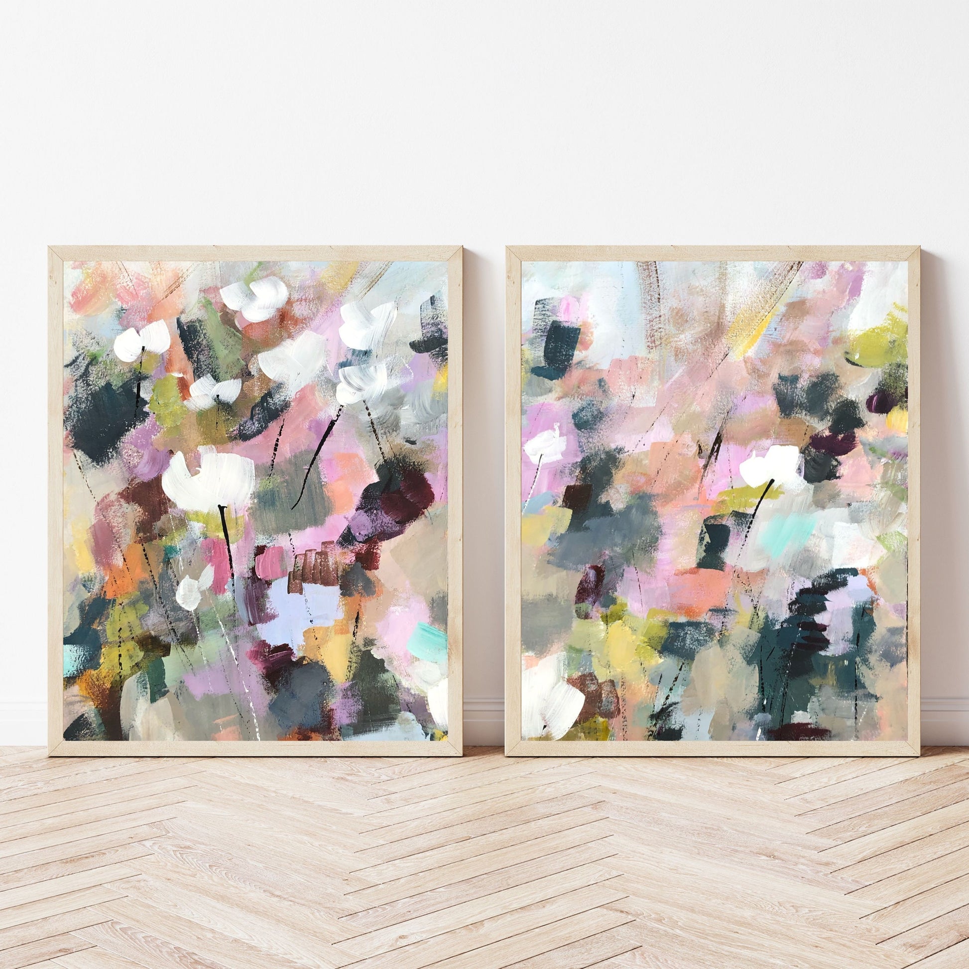 Flower Wall Art Print Set of 2 Colorful Abstract Floral Painting, Floral Wall Prints FREE Shipped to Home, Painted by Artist, The Dowry