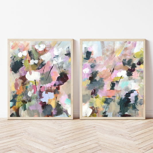 Flower Wall Art Print Set of 2 Colorful Abstract Floral Painting, Floral Wall Prints FREE Shipped to Home, Painted by Artist, The Dowry