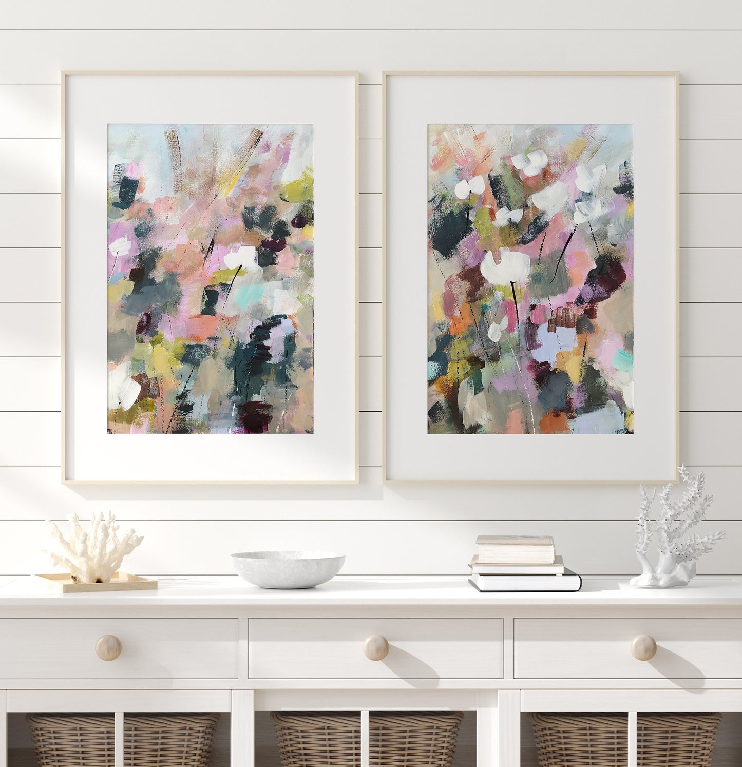 Flower Wall Art Print Set of 2 Colorful Abstract Floral Painting, Floral Wall Prints FREE Shipped to Home, Painted by Artist, The Dowry