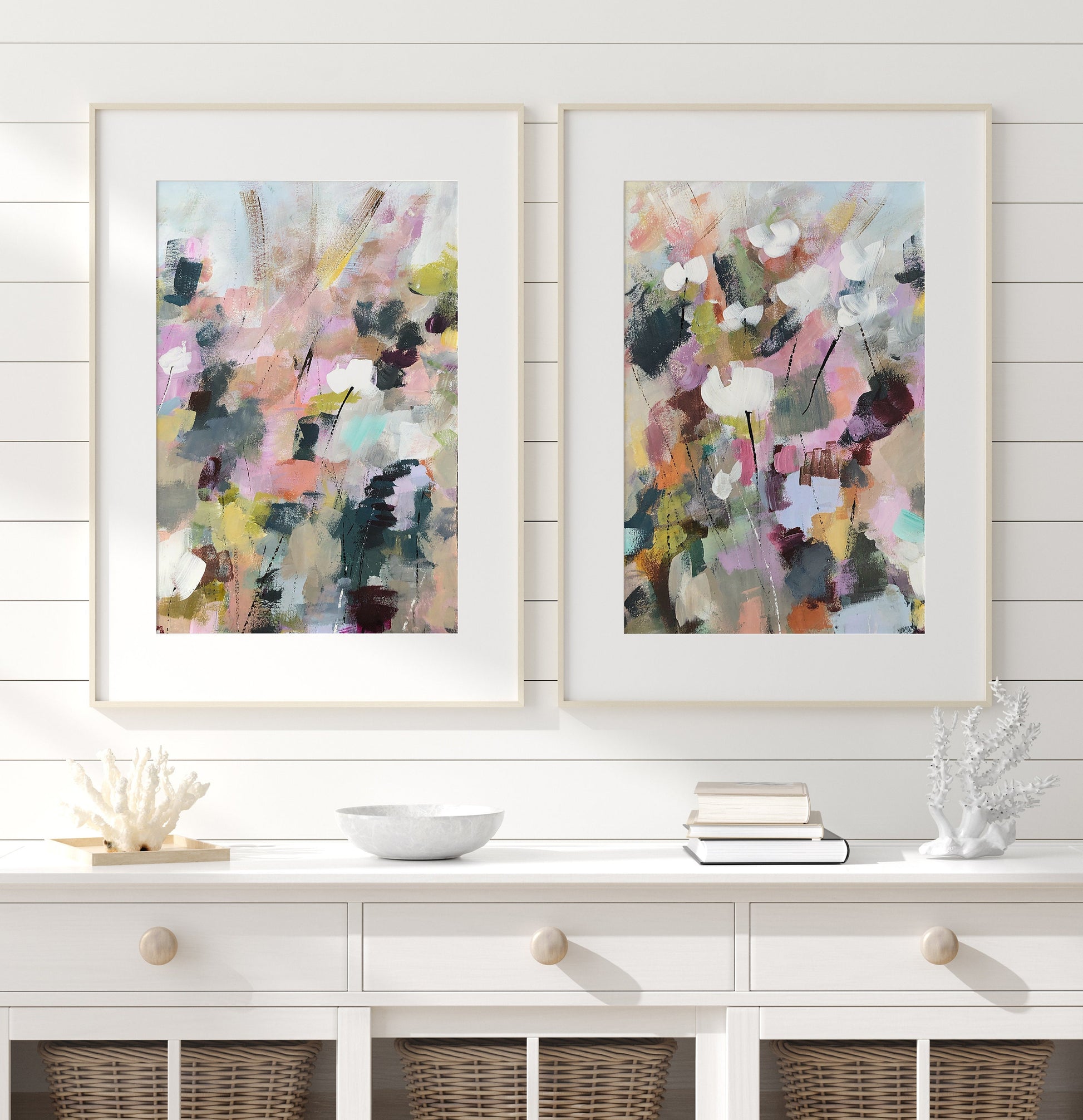 Flower Wall Art Print Set of 2 Colorful Abstract Floral Painting, Floral Wall Prints FREE Shipped to Home, Painted by Artist, The Dowry