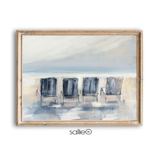 Coastal Art Seascape, Beach Chairs In The Sand Wall Art, Beachy Vibe Art Prints on Paper, Modern Coastal Decor, Shore Painting