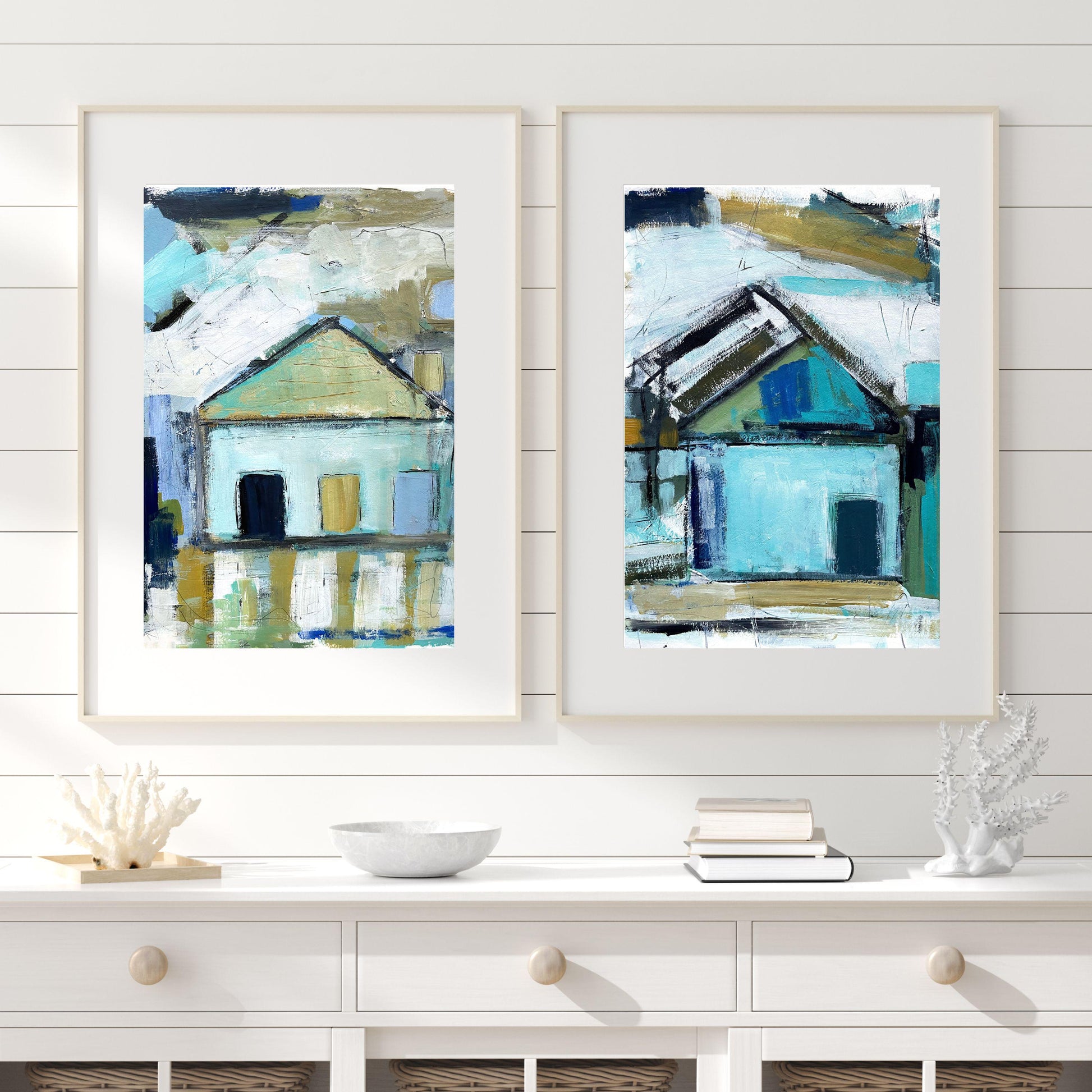 Abstract Coastal Artwork in Blue and Green Hues Wall Art Coastal Home Decor Beach Cottage Painting Gift for Coastal Art Lovers