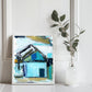 Abstract Beach House Art Print | Blue Coastal Cottage Painting | Modern Nautical Wall Decor for Seaside Home
