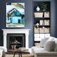 Abstract Beach House Art Print | Blue Coastal Cottage Painting | Modern Nautical Wall Decor for Seaside Home