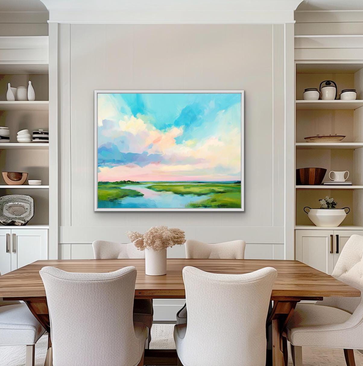 Marsh Wall Art, Colorful Shoreline Landscape Painting, Modern Coastal Decor, Large Wall Art, Museum Quality Canvas Print