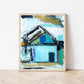Abstract Beach House Art Print | Blue Coastal Cottage Painting | Modern Nautical Wall Decor for Seaside Home