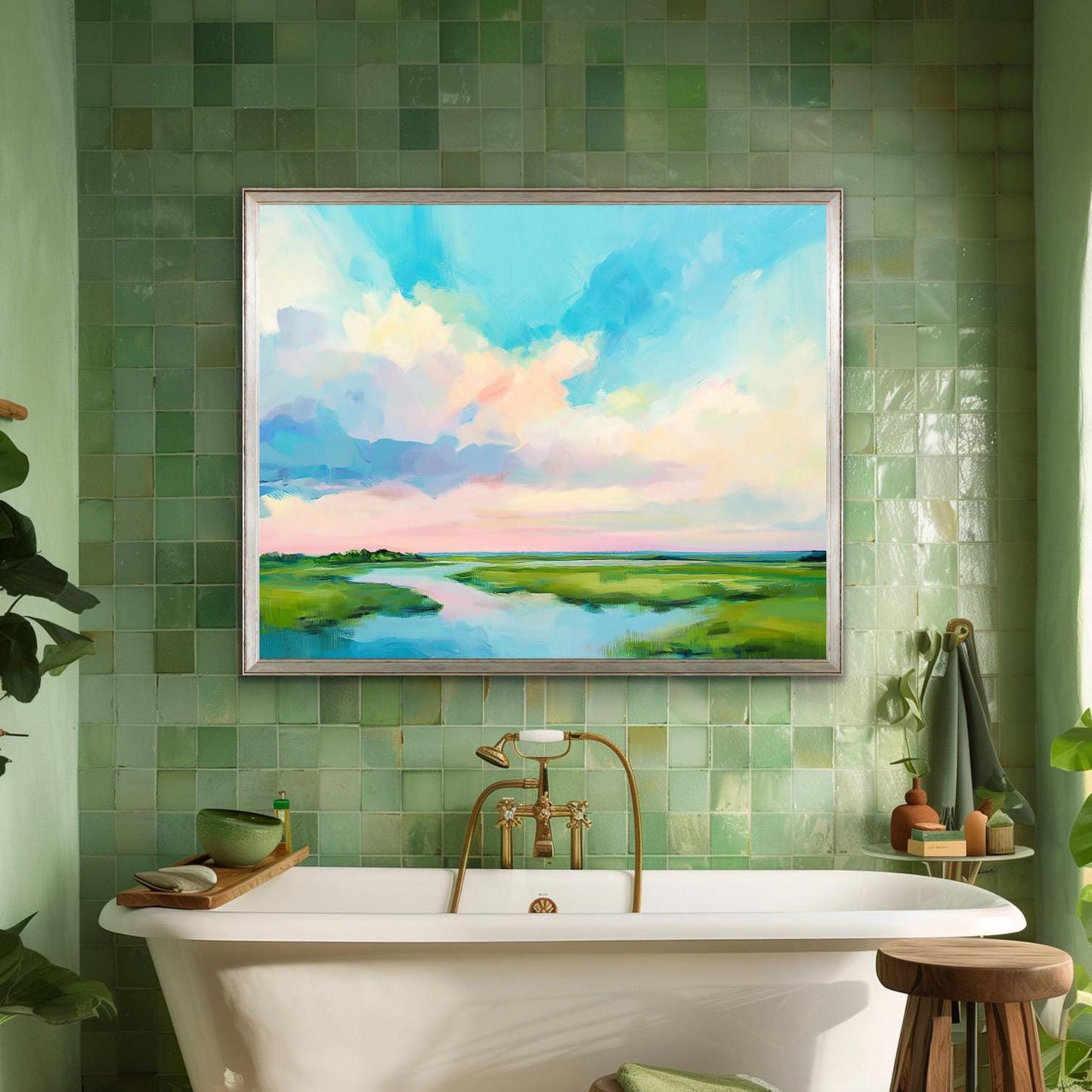 Marsh Wall Art, Colorful Shoreline Landscape Painting, Modern Coastal Decor, Large Wall Art, Museum Quality Canvas Print