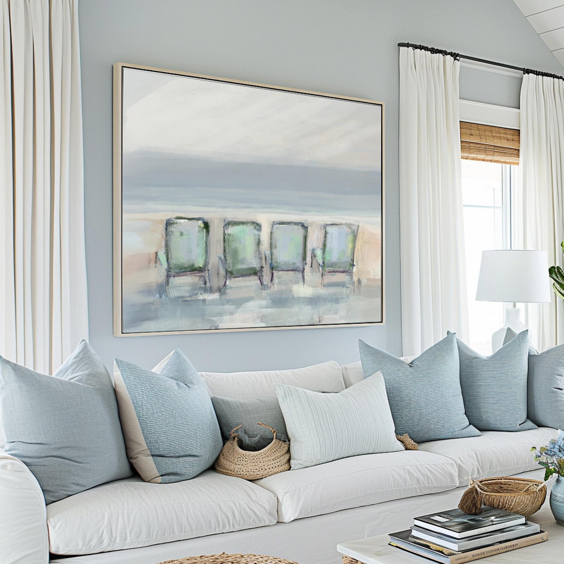 Coastal Beach Wall Art Print, Muted Tone Beach Painting, Cottage Decor, Family Room Artwork, House Warming Gift, Giglee Quality Prints
