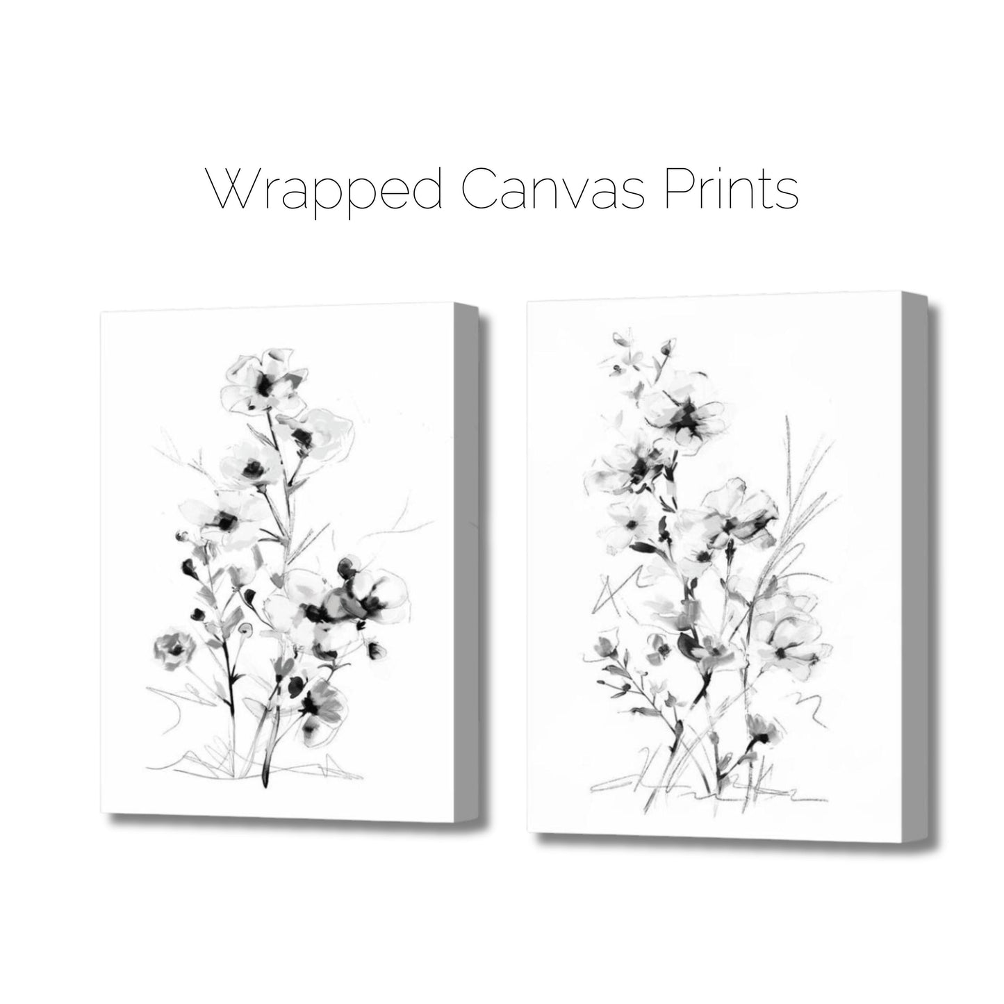 Black and White Floral Wall Art Print Set - Minimalist Botanical Home Decor - Modern Monochrome Artwork - Set of 2 Prints by SallieO