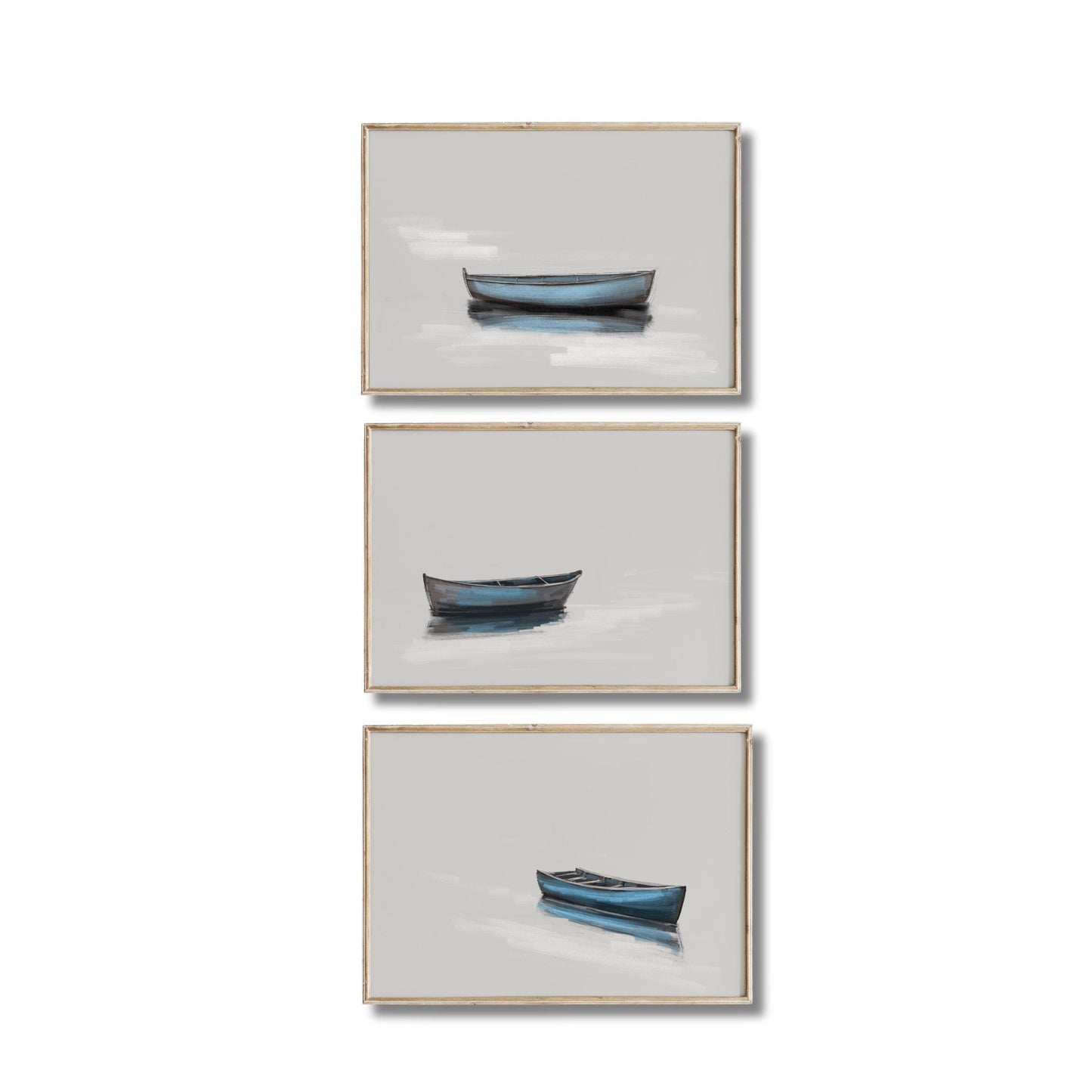 Minimalist Nautical Blue Boat Wall Art Coastal Inspired Print Art for Beach House Living Room Decor, Museum Quality Canvas Prints by SallieO