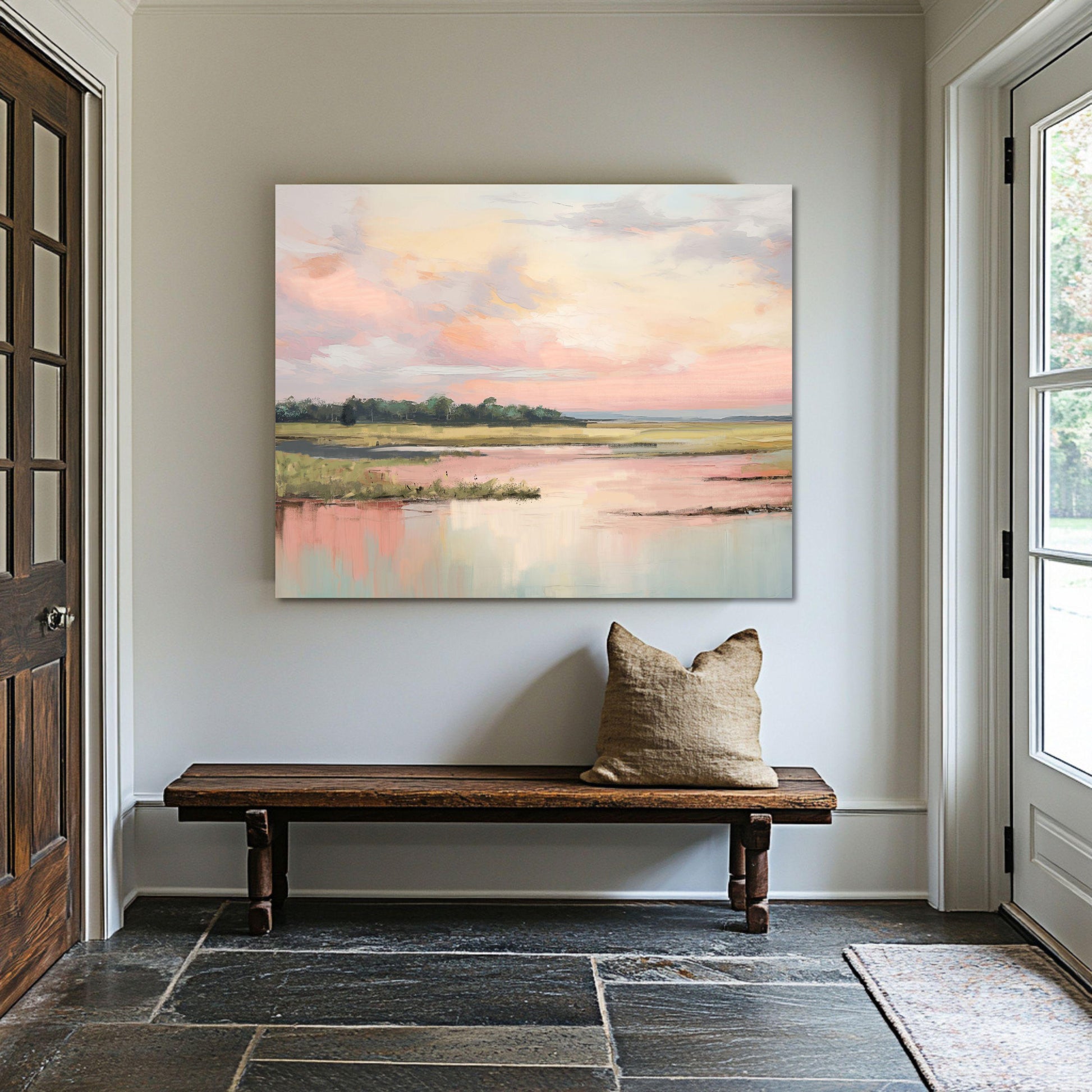 Pastel Marsh Landscape Wall Art Print Soft Coastal Pink Sky Nature Painting, Southern Marshland Fine Art Print, Carolina Sunset